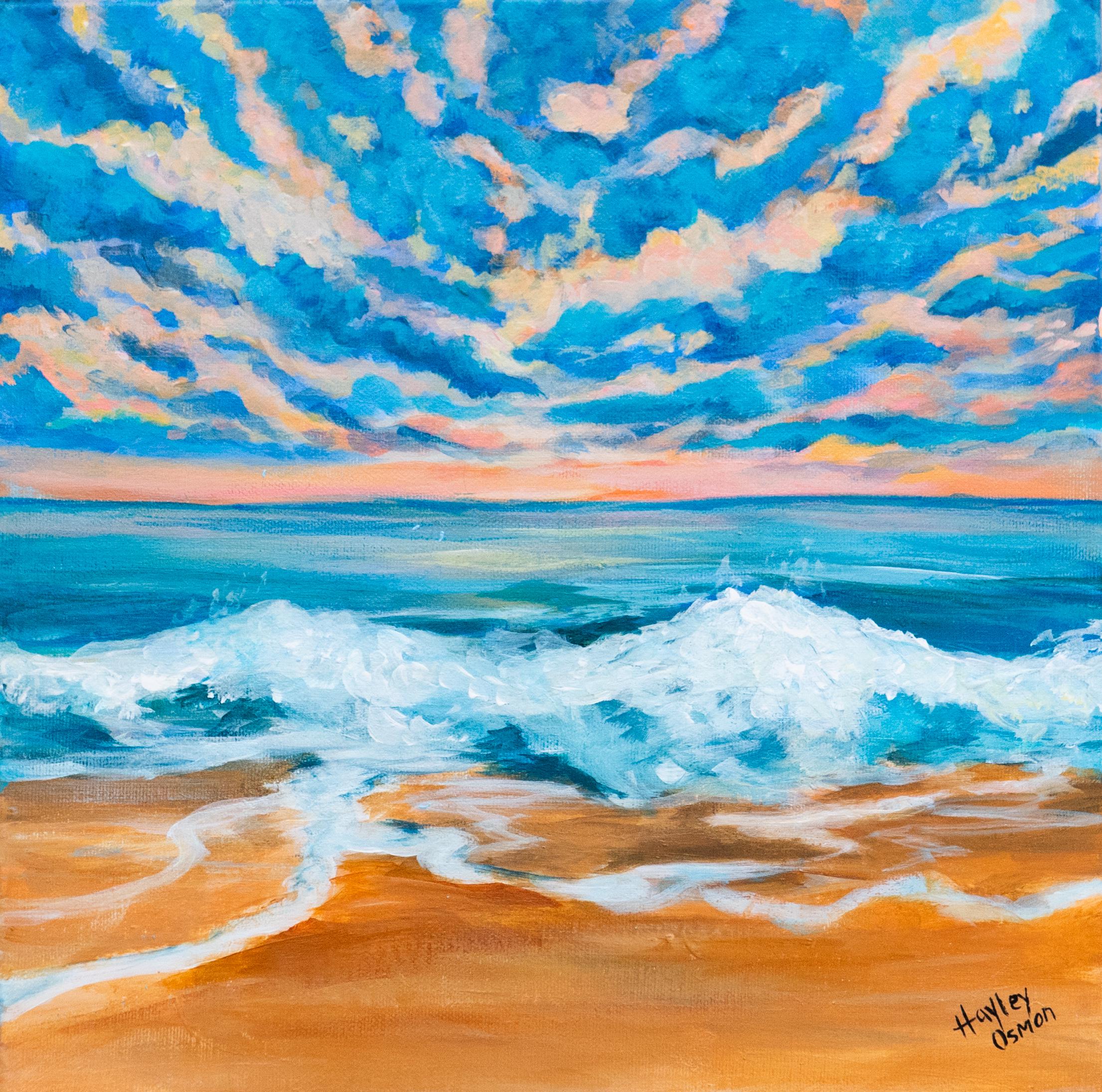 Ocean Wave Print, Beach Scene Artwork (8x8 matted to 12x12)
