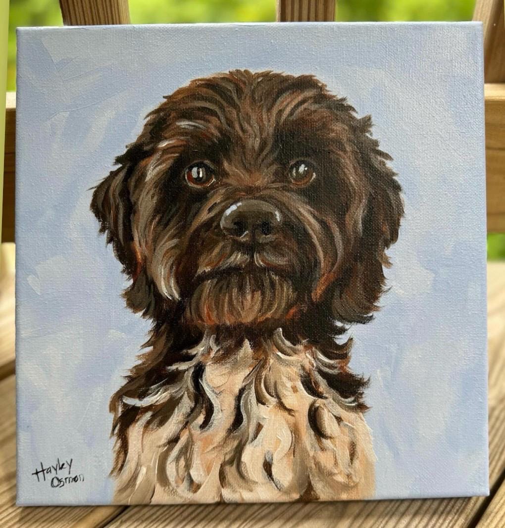 Custom Pet Portrait Painting, Hand-Painted Acrylic on Stretched Canvas