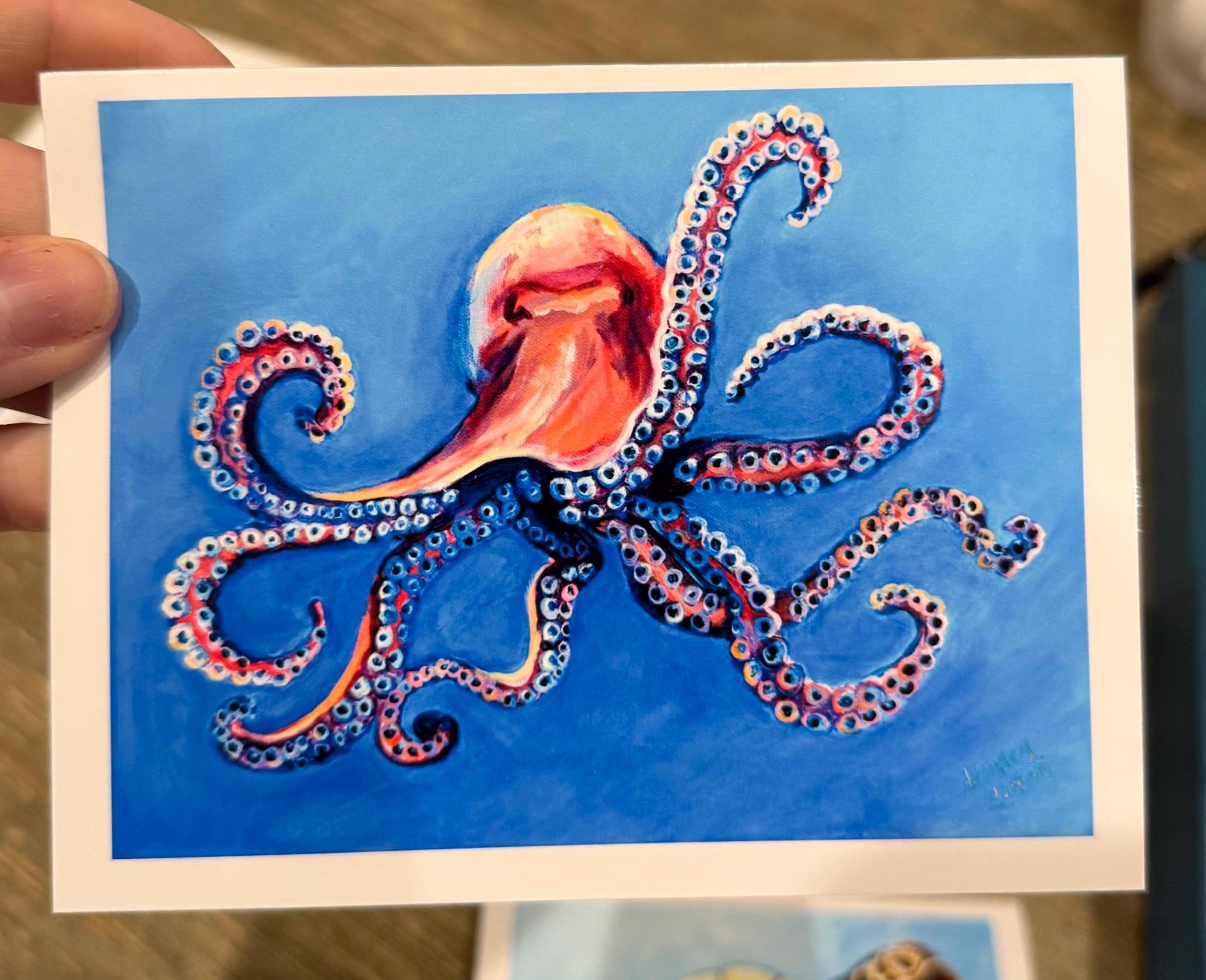 5 pack blank greeting cards with original artwork prints (glossy outside, matte inside).