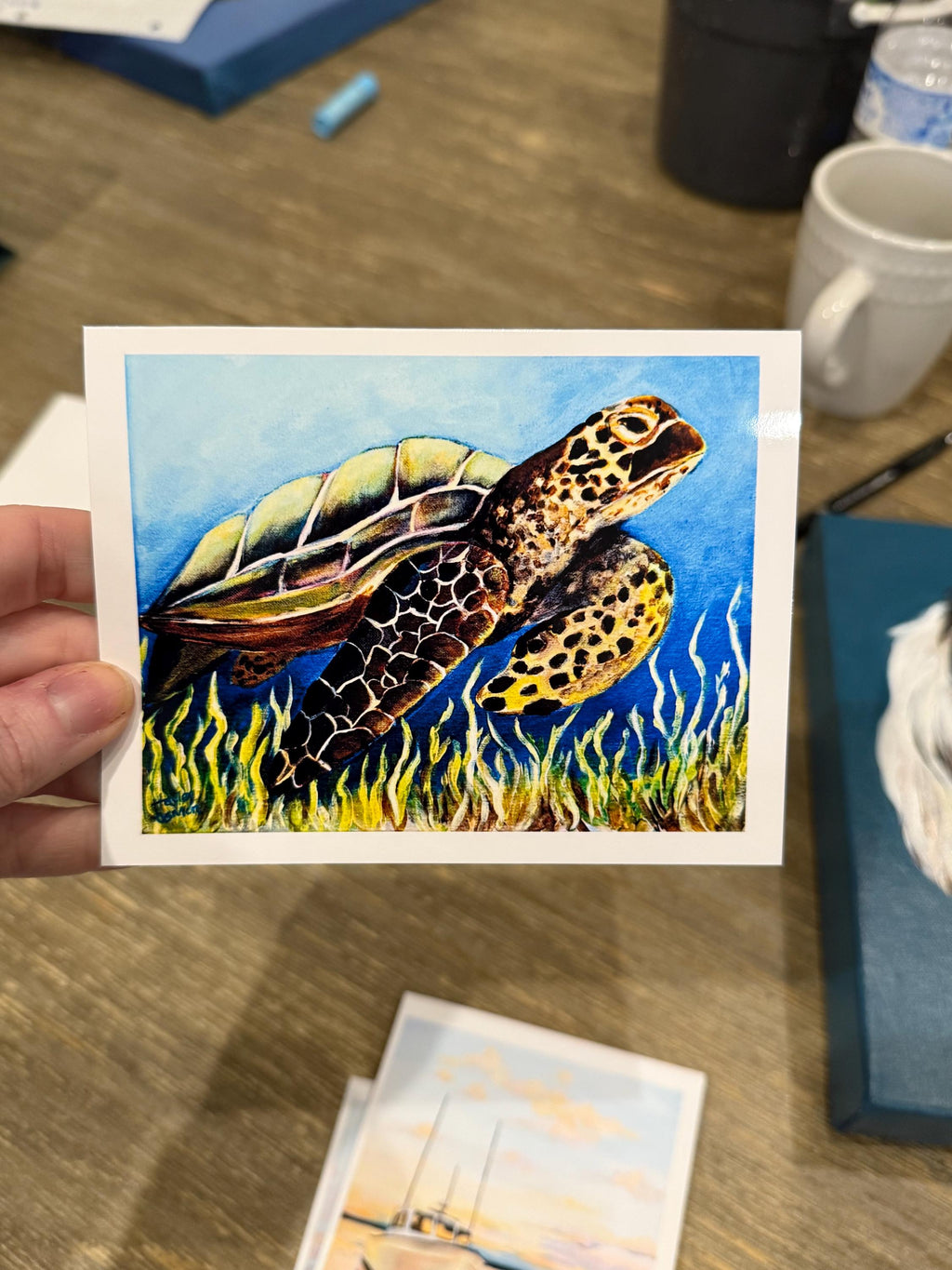 5 pack blank greeting cards with original artwork prints (glossy outside, matte inside).