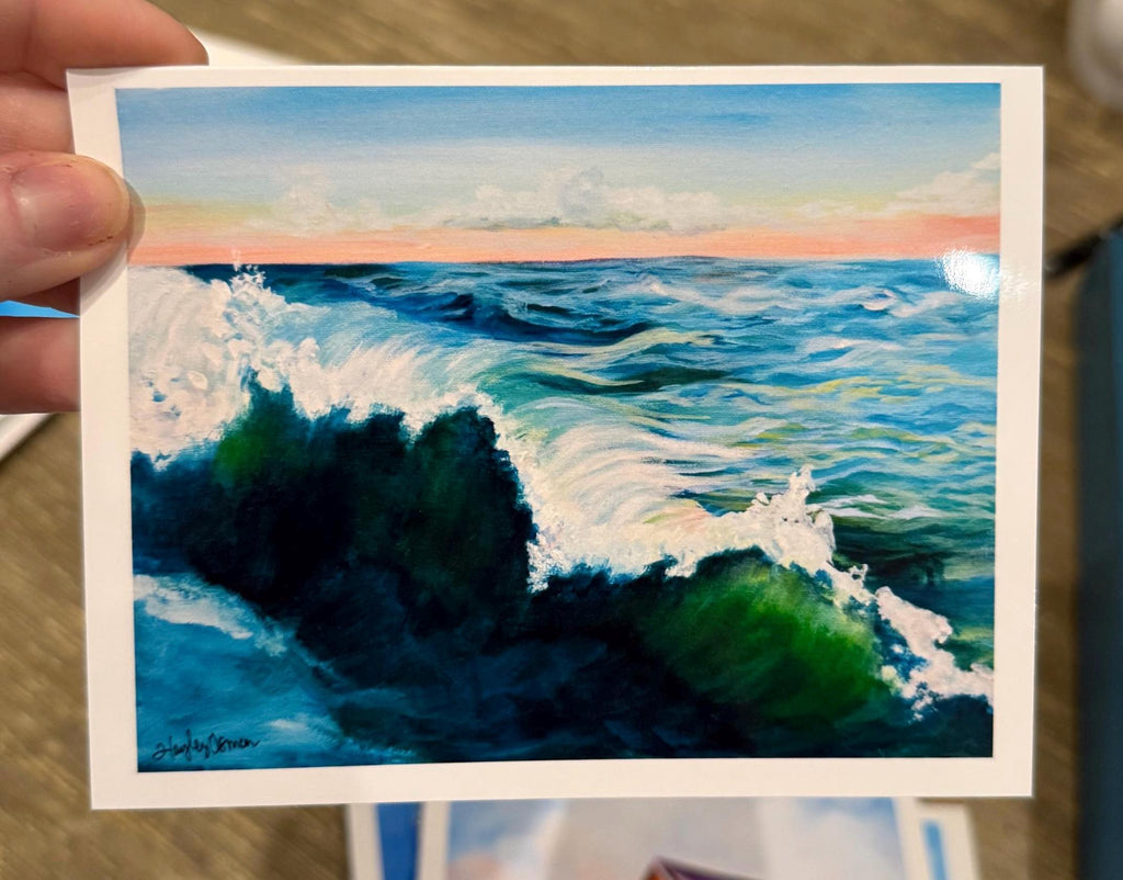 5 pack blank greeting cards with original artwork prints (glossy outside, matte inside).